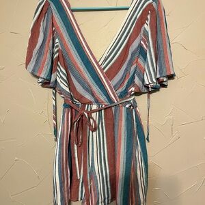 Francesca's Collections Striped Jumpsuit - Red, Blue, White